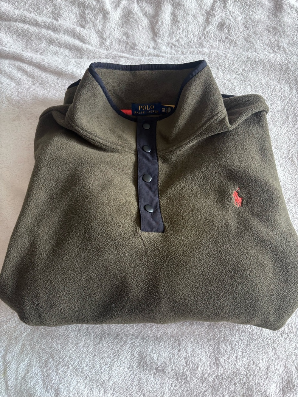 Polo Ralph Lauren Mens XXL Olive Green Fleece Snap Neck Pullover Sweatshirt